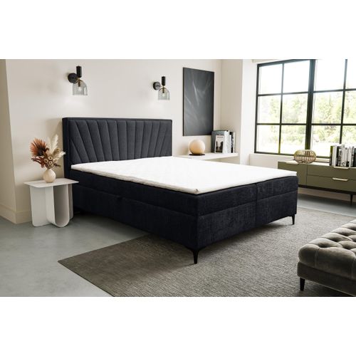 VENASI CIMONE Boxspringbett 140x200 mit Bettkästen H2/H3 Matratze SCHWARZ