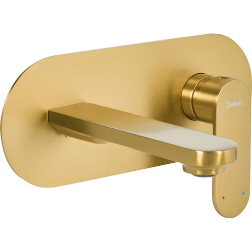BELIANI Wandmontierte Waschtischarmatur Gold aus Messing Einhebelmischer Mischbatterie Wandmontage Wandarmatur Waschbecken Badezimmer