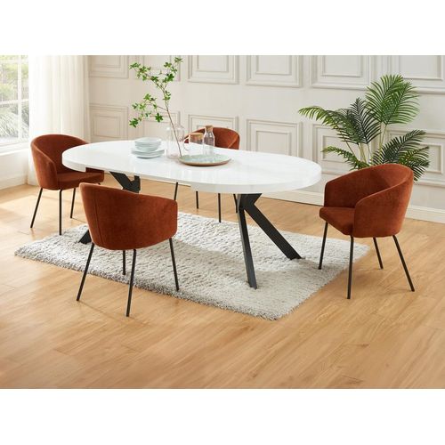 Set Tisch KOMONI + 4 Stühle MORONI - Weiß lackiert & Terracotta
