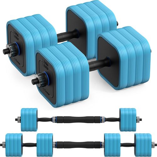 3-in-1 verstellbares Hantel-Set – Kurzhantel & Langhantel, quadratische Scheiben, doppelte Sicherheitsmutter, rutschfeste Griffe, geräuscharm (40 kg)