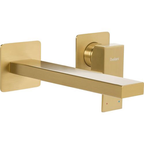 BELIANI Wandmontierte Waschtischarmatur Gold aus Messing Einhebelmischer Mischbatterie Wasserfall Wandmontage Wandarmatur Waschbecken Badezimmer