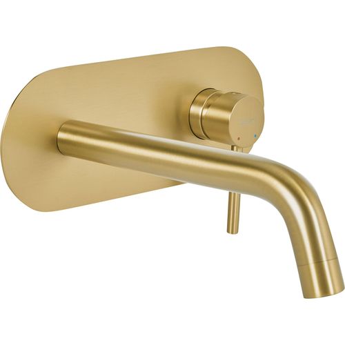 BELIANI Wandmontierte Waschtischarmatur Gold aus Messing Einhebelmischer Mischbatterie Wandmontage Wandarmatur Waschbecken Badezimmer