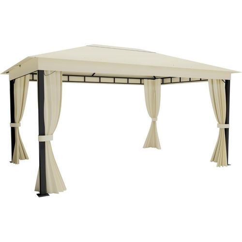 ALEOS. Garten Pavillon Monza 4x3 Meter 3x4m Gartenpavillon 12m² einfacher Aufbau ohne Werkzeug Klicksystem Dach 100% WASSERDICHT UV30+ mit 4 Vorhängen starke Füße 6x6cm cremeweiß