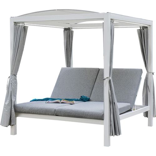 Pavillon Gartenliege Sonnenliege Relaxliege Lounge Sonnenbett Doppelliege weiss