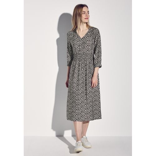 Midikleid STREET ONE, Damen, Gr. 44, EURO-Größen, blau (tiefblau), Stoff, 88% Viskose, 12% Polyamid, bedruckt, casual, normal Midi, V-Ausschnitt, 3/4-Ärmel Bündchen, Kleider, aus Viskose