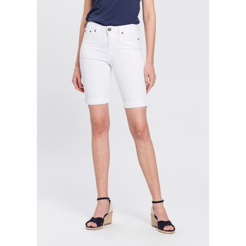 Jeansbermudas ARIZONA, Damen, Gr. 44, N-Gr, weiß, Denim/Jeans, Obermaterial: 98% Baumwolle, 2% Elasthan, clean, Basic, schmal kniefrei, Jeans, schmale Passform, krempelbarer Saum, Usedwaschung, hohe Leibhöhe