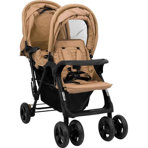 vidaXL Tandem-Zwillingskinderwagen Taupe Stahl