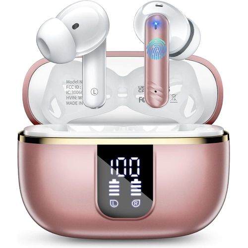 Kopfhörer Kabellos Bluetooth 5.4 mit ENC Noise Cancelling Mic, IPX7 Wasserdichtes In Ear Kopfhörer, Ergonomie, 38 Std Ohrhörer mit LED Anzeige