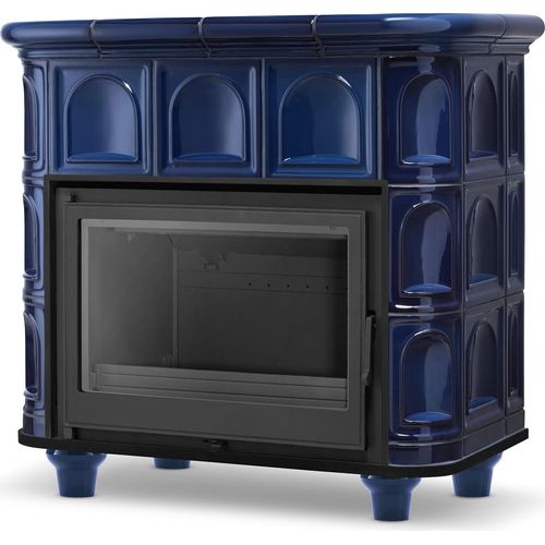 Kachelofen Kaminofen Pallazzo – Kobalt – 11,9 kW Klassischer Keramikofen mit hochwertigem Gusseinsatz FERGUSS Handgefertigte Kacheln
