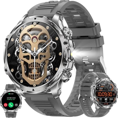Herren Smartwatch mit Telefonfunktion, 800 mAh Akku, Taschenlampe, 5ATM Aktivitätstracker 123 Sportmodi, Blutdruck-Schrittzähler