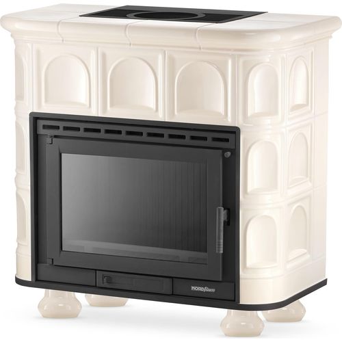 Kachelofen Kaminofen Pallazzo – Beige – 11,9 kW Klassischer Keramikofen mit hochwertigem Gusseinsatz FERGUSS Handgefertigte Kacheln