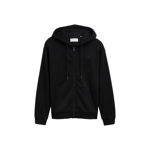 TOM TAILOR DENIM Herren Hoodie Sweatjacke mit Logo-Print, schwarz, Uni, Gr. XL