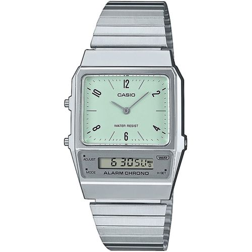 Chronograph CASIO VINTAGE, silber (edelstahlfarben, hellgrün), Armbanduhren, Damen, Quarzuhr, Armbanduhr, Damenuhr, Herrenuhr, Edelstahlarmband, analog