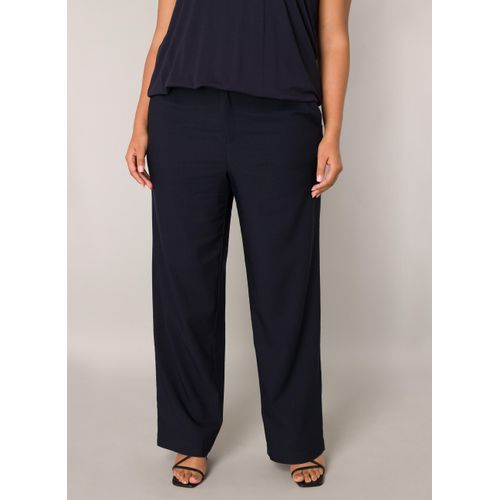 Stoffhose BASE LEVEL CURVY, Damen, Gr. 52, N-Gr, blau (dunkelblau), Stoff, Obermaterial: 77% Viskose, 20% Nylon, 3% Elasthan, unifarben, casual, bequem normal, Hosen, Sommerhose mit Schlag und Viskose
