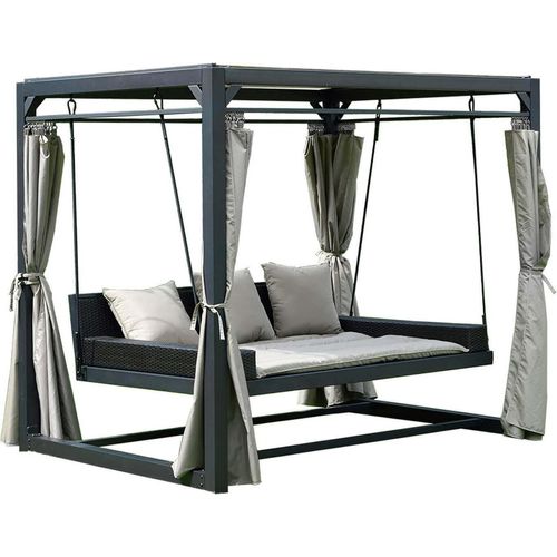 Pavillon Gartenliege Sonnenliege Relaxliege Lounge Sonnenbett Doppelliege grau