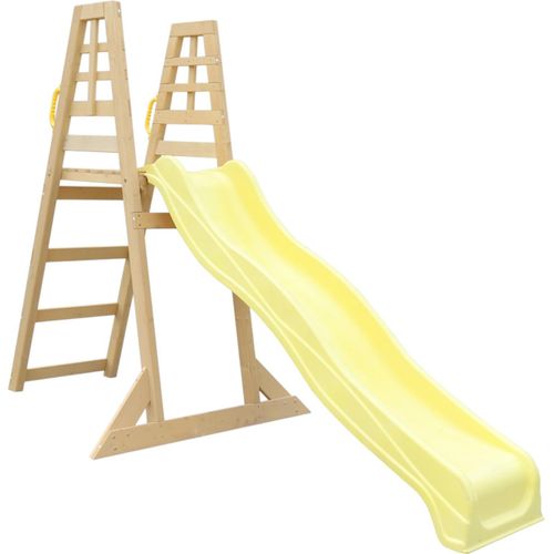 Holz Klettergerüst mit 2,2 m Rutsche für Kinder, GINGER HOME, Garten Spielturm