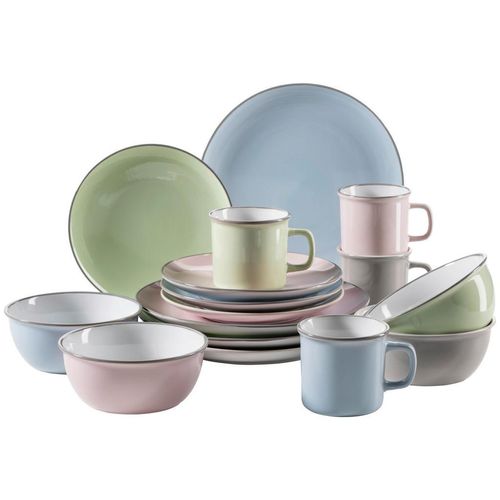 Mäser Kombiservice Maila , Hellgrau, Hellblau, Hellgrün, Hellrosa , Keramik , 16-teilig , 300 ml , Essen & Trinken, Geschirr, Geschirr-Sets,
