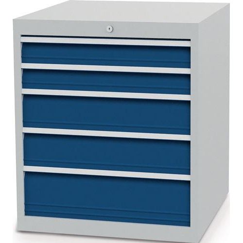 Schubladenschrank H819xB705xT736mm lichtgrau/signalblau 5 Schubl.Vollauszug - 80780/0221V10A_7035_5005_NWV