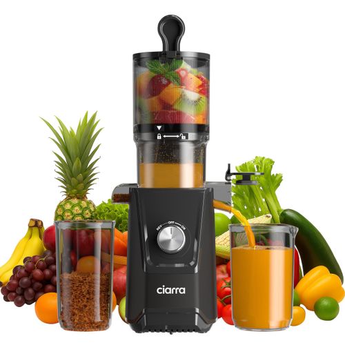CIARRA Entsafter 200W, 108 mm Öffnung, 1,2 L Entsafter für Gemüse und Obst, Slow Juicer mit Doppelfilter, Elektrische Saftpresse