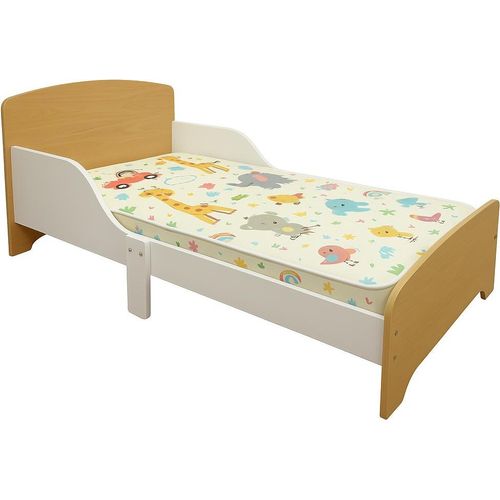 Kinderbett 140x70 cm mit Rausfallschutz und Lattenrost – Weiß & Holz GINGER HOME