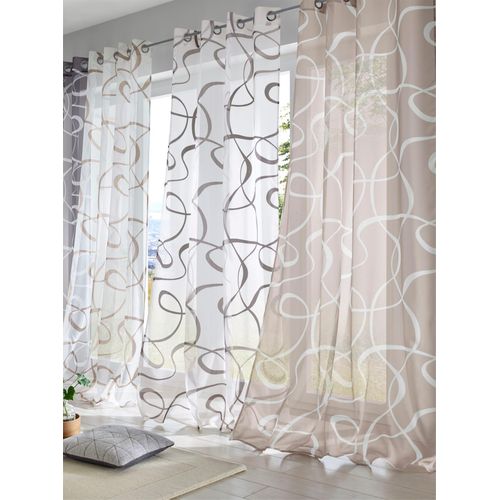 Gardine HEINE HOME Gr. 1, grau (grau, weiß), B:140cm H:145cm, Polyester, Gardinen