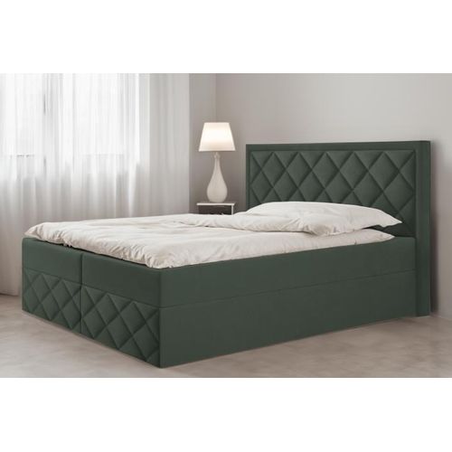 Bett Boxspringbett DORI 3 OHNE TOPPER mit Bettkästen - Doppelbett, Stauraum, Schlafzimmer, Bettgestell (160x200, Grün - ITAKA 10)