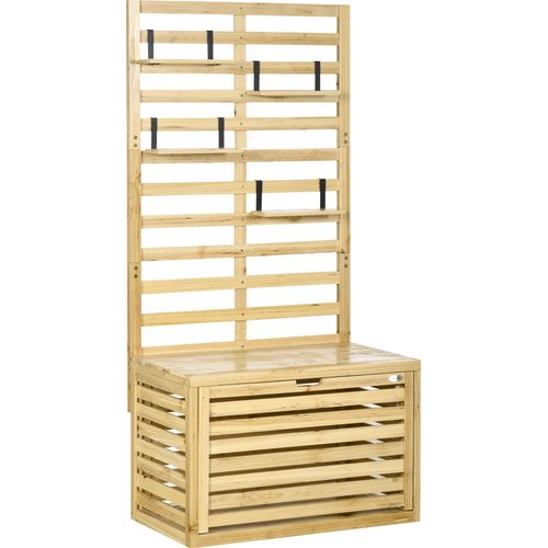 Outsunny Aufbewahrungsbox, Aufbewahrungstruhe mit Rankhilfe, Auflagenbox mit Ablagen, Gartentruhe, Kissenbox, Massivholz, Natur, 80 x 45 x 160 cm
