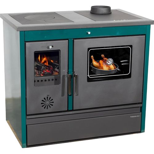 Kaminofen mit Backfach und Herdplatte 4050 Lotus Classic Grün Holzofen 11 kW Holz Ofen Mehrfachbelegung Kamin Heizofen Küchenherd
