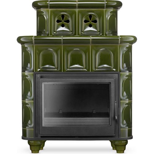 Traditioneller Kaminofen Kachelofen Hellbrunn – klassisch, effizient, leistungsstark 11,9 kW BIMSCHV2 Gusseiserner Einsatz grün