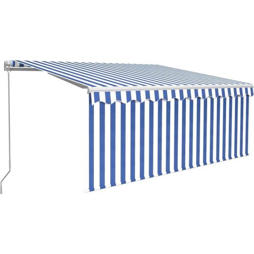 Markise Manuell Einziehbar mit Rollo 3x2,5 m Blau und Weiß
