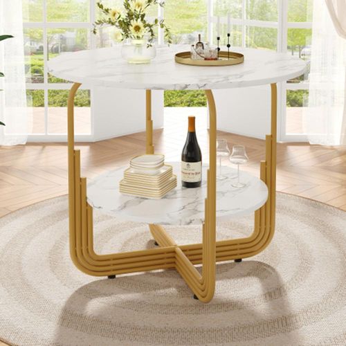 Runder Esstisch, Küchen-Esstisch, Runder Couchtisch für 4 Personen, Tischplatte kleine runde Platte in der Mitte zur Aufbewahrung,für Esszimmer