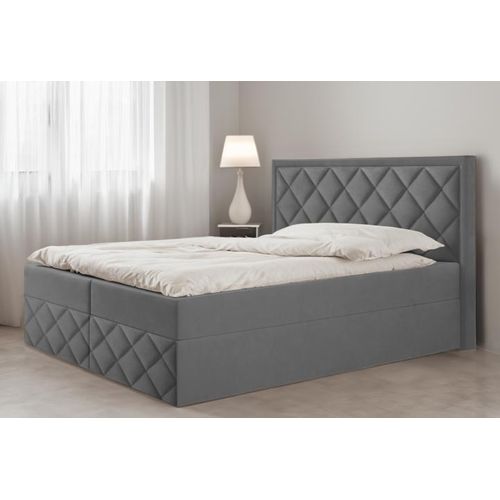 Bett Boxspringbett DORI 3 OHNE TOPPER mit Bettkästen - Doppelbett, Stauraum, Schlafzimmer, Bettgestell (140x200, Dunkelgrau - ITAKA 14)