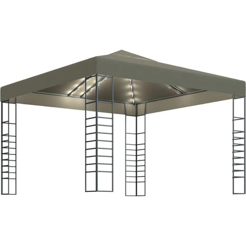 Gartenzelt mit LED-Lichterkette 3x3 m Taupe