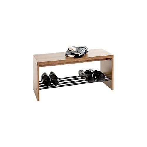Schuhbank HAKU, für bis zu 3 Paar Schuhe, Gesamttragkraft 85 kg, B 800 x T 300 x H 400 mm, Stahl/Holz, schwarz/dunkles Eiche-Dekor