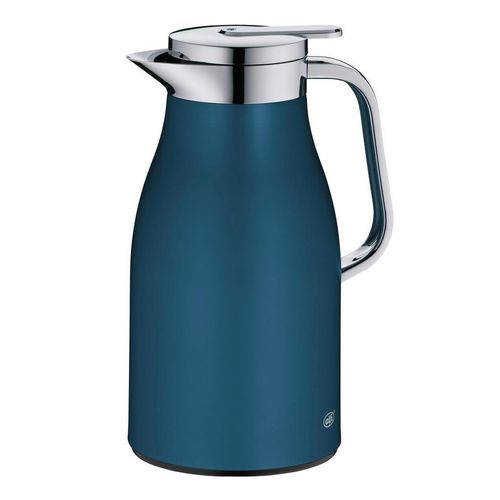 Alfi Isolierkanne Skyline , Blau , Metall , Uni , 1,0 L , hält kalt, rostfrei, schadstofffrei, doppelwandig, Ausgießer, lebensmittelecht, 100% dicht,
