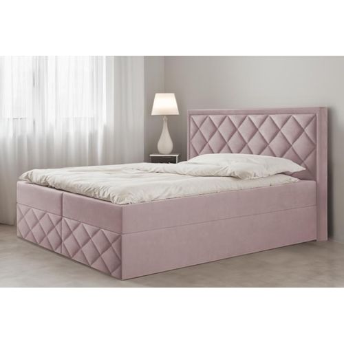 Bett Boxspringbett DORI 3 OHNE TOPPER mit Bettkästen - Doppelbett, Stauraum, Schlafzimmer, Bettgestell (200x200, Rosa - ITAKA 38)