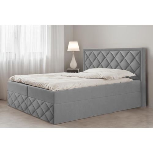 Bett, Boxspringbett DORMI 3, mit Bonnel-Matraze, VISCO Topper, Federkern, Doppelbett, Stauraum, 180x200 cm, (Grau - Itaka 50)