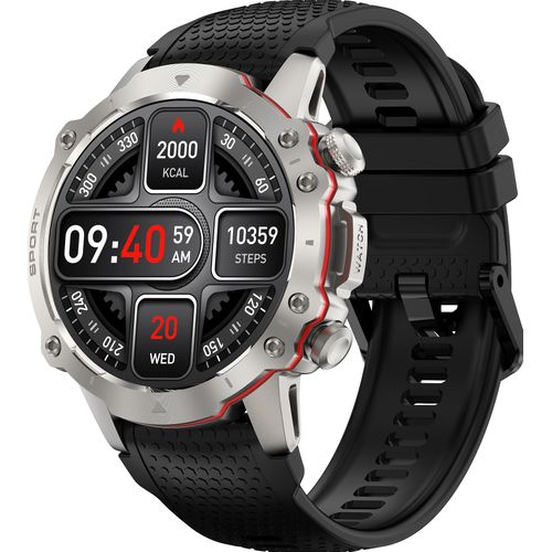 Kiano Watch Sport Silber Herren Smartwatch, austauschbare Armbänder, Bluetooth, Amoled