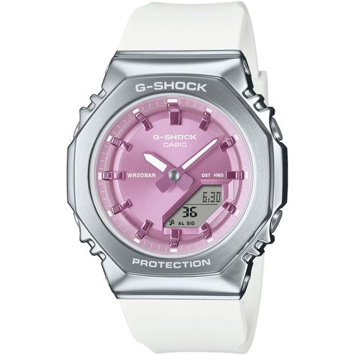 Chronograph CASIO G-SHOCK, weiß, pink, Armbanduhren, Damen, Quarzuhr, Armbanduhr, Damenuhr, Herrenuhr, Stoppfunktion, Resinband