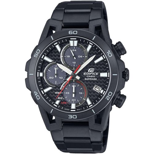 Chronograph CASIO EDIFICE, schwarz (rot, schwarz), Armbanduhren, Herren, Armbanduhr, Solar, Herrenuhr, analog, Tag, Stoppfunktion, Resinarmband