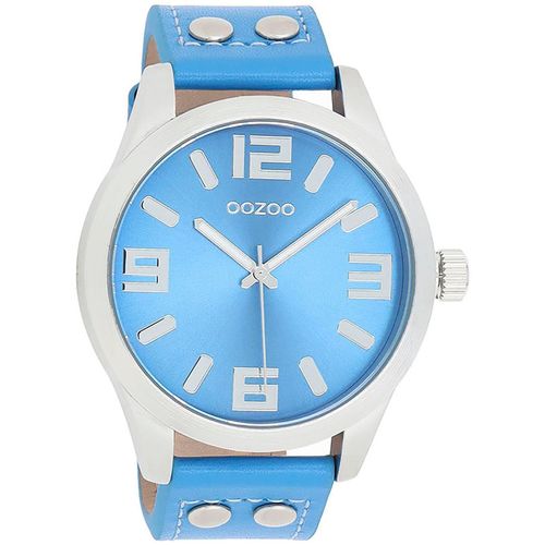 Quarzuhr OOZOO, blau, Armbanduhren, Damen, Armbanduhr, Damenuhr, Herrenuhr, Lederarmband, Ø 46mm