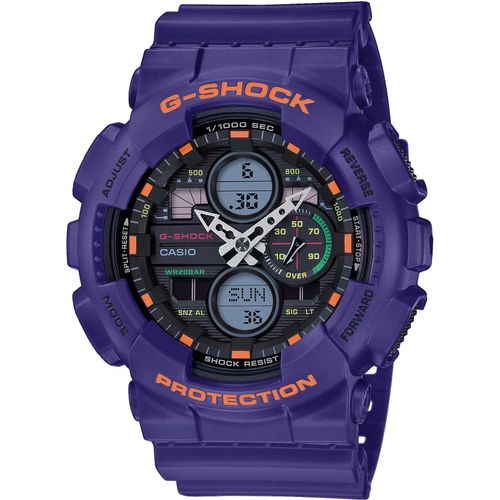 Chronograph CASIO G-SHOCK, blau (lila), Armbanduhren, Herren, Quarzuhr,Armbanduhr,Herrenuhr,digital, bis 20 bar wasserd.Resinarmband