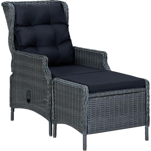 Gartensessel Verstellbar mit Fußhocker Poly-Rattan Dunkelgrau