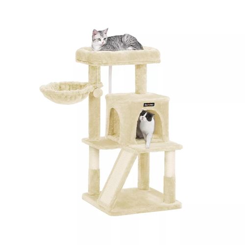 In And OutdoorMatch Luxus-Kratzbaum Kimberly – für Katzen – Creme – weiche Katzenbett-Hängematte – Katzenspielzeug – geeignet für kleine Kätzchen