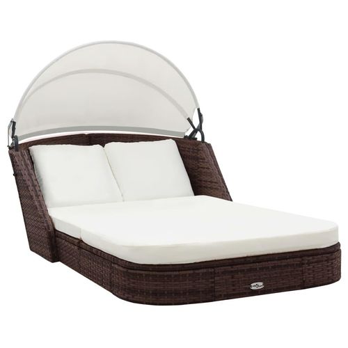Sonnenliege mit Dach Poly Rattan Braun