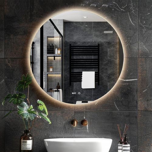 Lumoire® Badspiegel mit beleuchtung – 80 cm Rund – Mit Anti-Beschlag & Digitaluhr