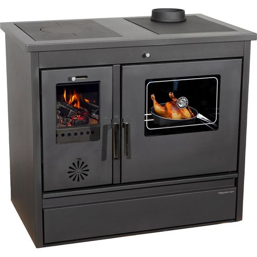 Kaminofen mit Backfach und Herdplatte 4050 Lotus Classic Schwarz Holzofen 11 kW Holz Ofen Mehrfachbelegung Kamin Heizofen Küchenherd