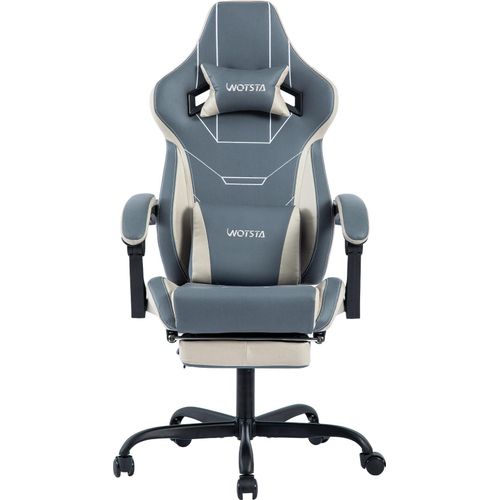 Gaming Stuhl Ergonomisch Gaming Chair Bürostuhl mit Fußstütze Racing Computerstuhl Höhenverstellbar Gepolstert Computerstuhl Lendenwirbelstütze Blaubeige