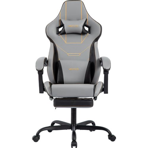 Gaming Stuhl Ergonomisch Gaming Chair Bürostuhl mit Fußstütze Racing Computerstuhl Höhenverstellbar Gepolstert Computerstuhl Lendenwirbelstütze grau