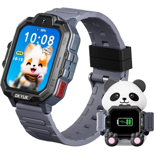 T17 Kinder Smartwatch, 4G mit GPS & Videoanruf, SOS Notruf, Voice Chat, SMS, Schulmodus, Spiele & Panda Ladestation
